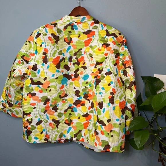 Silk Land Abstract Floral Open Jacket. 100% Silk. 3/4 Length Sleeve. Women’s 2X - Picture 8 of 10